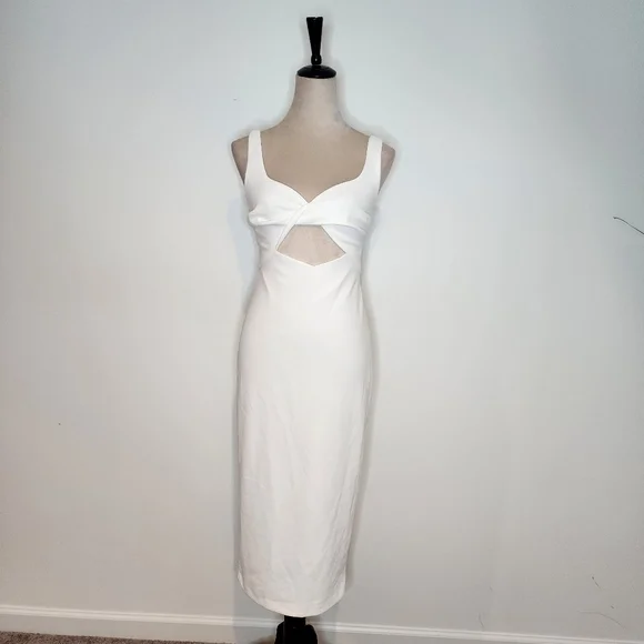 Aqua Womens Cut-Out Midi Cocktail and Party Dress White 4 Aqua Womens Cut-Out Midi Cocktail and Party Dress White 4